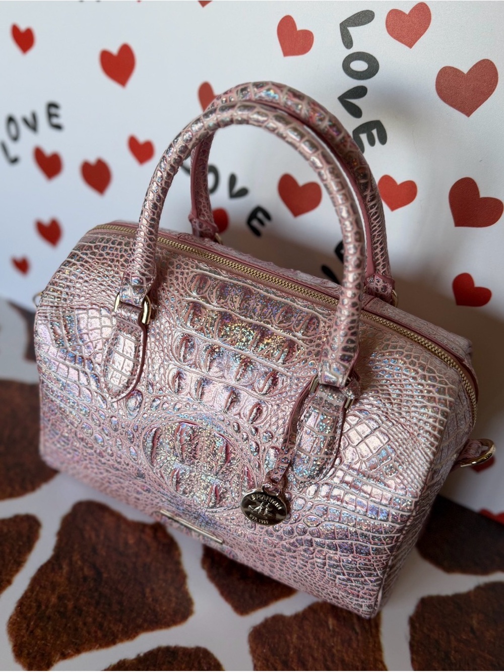 Brahmin Pixie Dust Stacy Satchel Limited Edition Pink Sparkle EUC FIRM - Picture 4 of 16